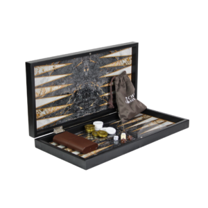 Wooden Gray Marble Design Backgammon Set 19 Inch