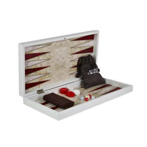 Wooden Red Marble Design Backgammon Set 19 Inch