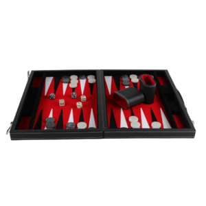 Royal Red Leather Backgammon Set 15 Inch