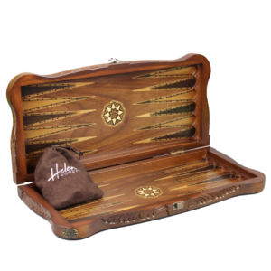 Helena Carved Walnut Backgammon Set 20 Inch