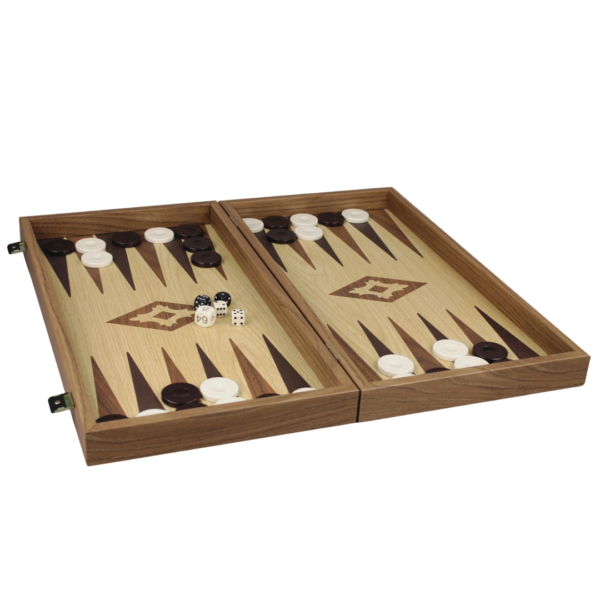 Manopoulos Oak & Walnut Backgammon Set 20 Inch - Image 3