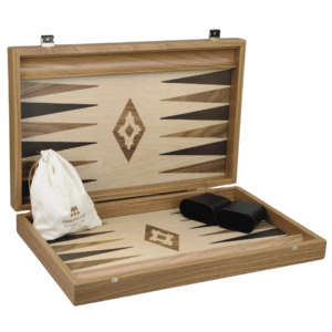 Manopoulos Oak & Walnut Backgammon Set 23 Inch with Storage Racks
