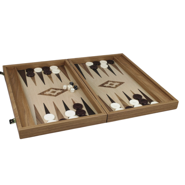 Manopoulos Oak & Walnut Backgammon Set 23 Inch with Storage Racks - Image 3