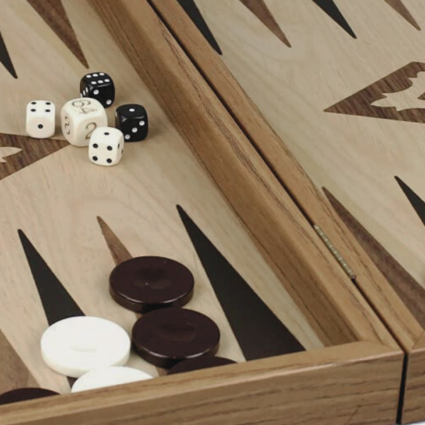 Manopoulos Oak & Walnut Backgammon Set 23 Inch with Storage Racks - Image 4