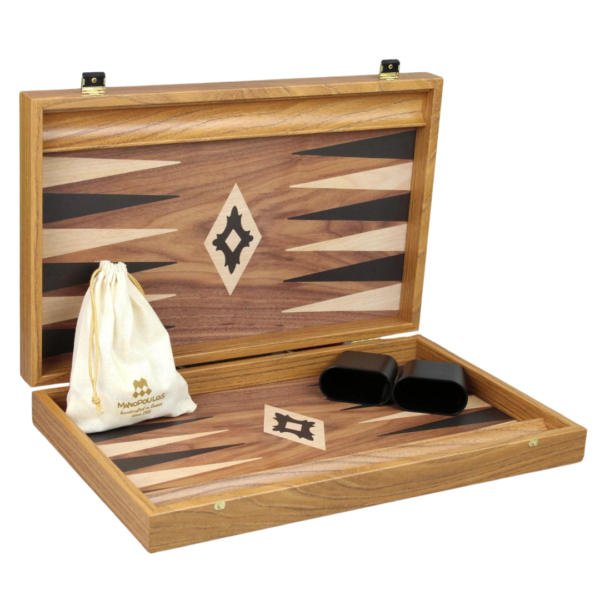 Manopoulos Walnut Backgammon Set 23 Inch with Storage Racks