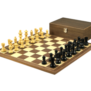 Walnut Chess Set 16 Inch with Weighted Ebonised French Knight Chess Pieces 3 Inch
