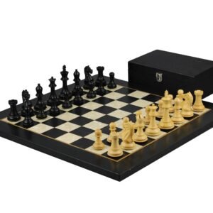 Ebony Chess Set 20 Inch With Helena Mother of Pearl Flat Chess Board and Weighted Ebonised Fierce Knight Staunton Chess Pieces 3.75 Inch