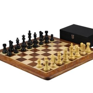 Sheesham Chess Set With Sheesham Flat Chess Board 20 Inch and Ebonised French Knight Chess Pieces 3.75 Inch