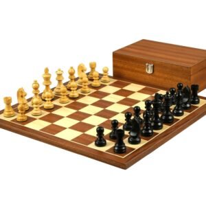 Mahogany Chess Set 16 Inch with Weighted Ebonised German Staunton Chess Pieces 3 Inch
