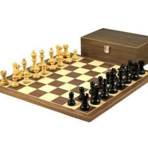 Walnut Chess Set 16 Inch With Flat Chess Board and Weighted Ebonised Classic Staunton Chess Pieces 3 Inch
