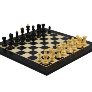 Ebony Chess Set 20 Inch With Helena Flat Chess Board and Weighted Ebonised Zagreb Staunton Chess Pieces 3.75 Inch
