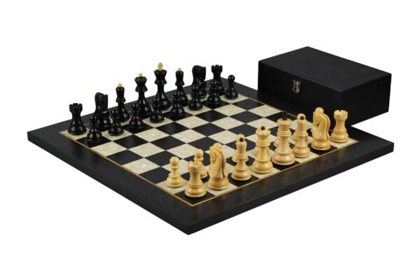 Ebony Chess Set 20 Inch With Helena Flat Chess Board and Weighted Ebonised Zagreb Staunton Chess Pieces 3.75 Inch