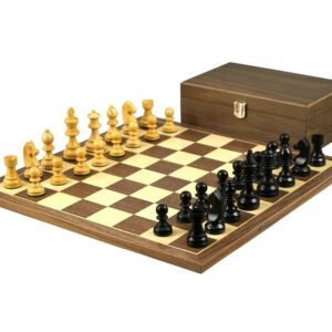 Walnut Chess Set 16 Inch with Weighted Ebonised German Staunton Chess Pieces 3 Inch