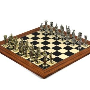 Metal Range Chess Set Palisander & Maple Board 20” With Roman Metal Chess 3.8”