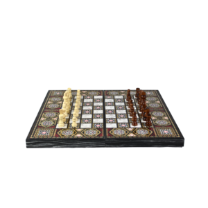 Wooden Mother of Pearl Design Chess & Backgammon Set 20 Inch