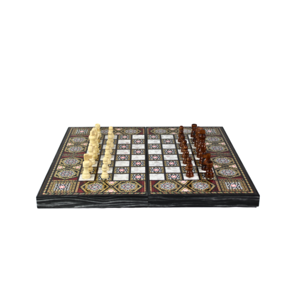 Wooden Mother of Pearl Design Chess & Backgammon Set 20 Inch
