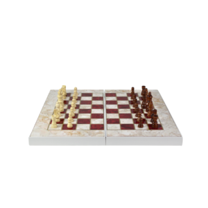 Wooden Red Marble Design Chess & Backgammon Set 19 Inch