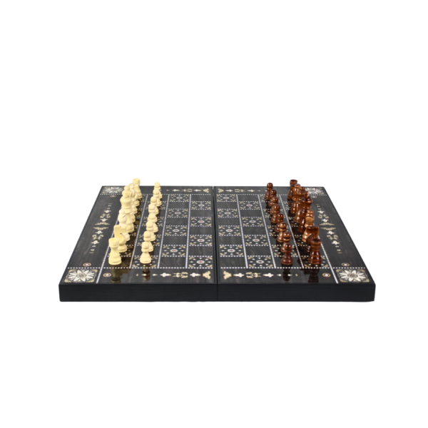Wooden Pearl Design Chess & Backgammon Set 19 Inch