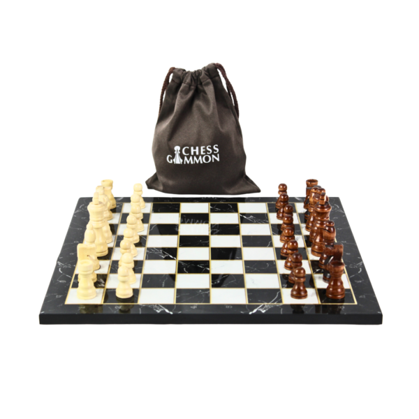 Black Marble Design Chess Set 14 Inch