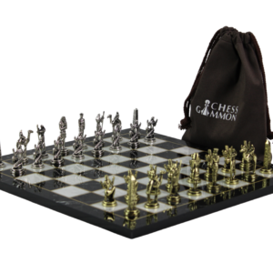 Black Marble Personalised Metal Chess Set with Drawstring Bag 14 Inch