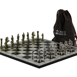 White Marble Personalised Metal Chess Set with Drawstring Bag 14 Inch