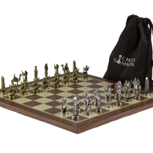 Walnut Personalised Metal Chess Set with Drawstring Bag 14 Inch