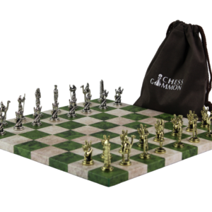 Green Leatherette Personalised Metal Chess Set with Drawstring Bag 14 Inch
