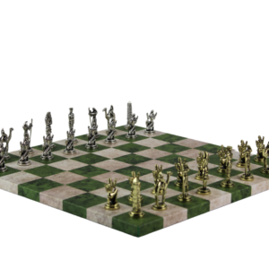 Green Leatherette Personalised Metal Chess Set with Drawstring Bag 14 Inch