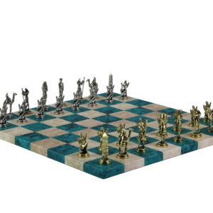 Blue Leatherette Personalised Metal Chess Set with Drawstring Bag 14 Inch