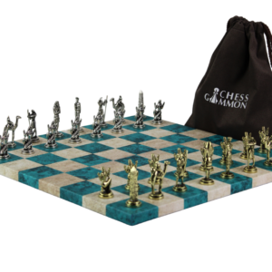 Blue Leatherette Personalised Metal Chess Set with Drawstring Bag 14 Inch