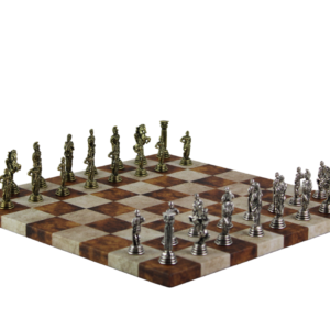 Brown Leatherette Personalised Metal Chess Set with Drawstring Bag 14 Inch