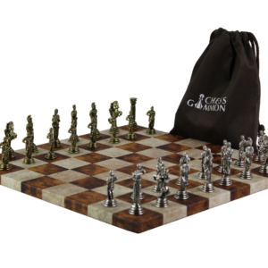 Brown Leatherette Personalised Metal Chess Set with Drawstring Bag 14 Inch