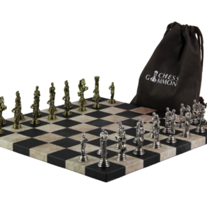 Black Leatherette Personalised Metal Chess Set with Drawstring Bag 14 Inch