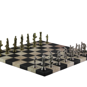 Black Leatherette Personalised Metal Chess Set with Drawstring Bag 14 Inch