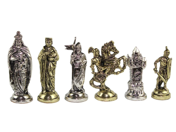 Crusaders Metal Chess Pieces Nickel & Brass 3.8 Inch