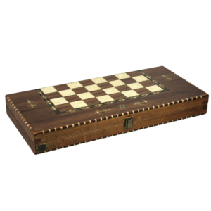 Helena Rural Walnut Chess & Backgammon Set With Ebonised Classic Staunton Chess Pieces 20 Inch
