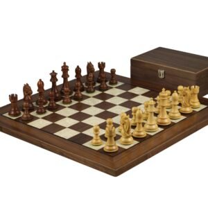 Walnut Chess Set 20 Inch With Helena Mother Of Pearl Flat Board and Weighted Sheesham King Bridal Staunton Chess Pieces 3.75 Inch