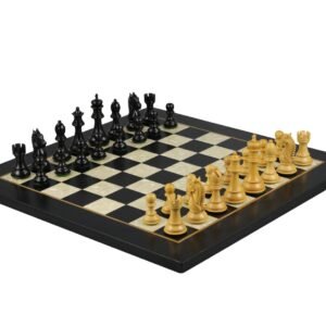 Ebony Chess Set 20 inch with Helena Mother of Pearl Flat Board and Weighted Ebonised King Bridal Staunton Chess Pieces 3.75 inch