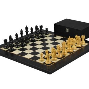Ebony Chess Set 20 inch with Helena Mother of Pearl Flat Board and Weighted Ebonised King Bridal Staunton Chess Pieces 3.75 inch