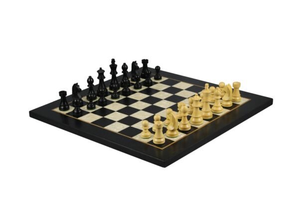 Ebony Chess Set 20 Inch with Helena Mother of Pearl Flat Chess Board and Weighted Ebonised German Staunton Chess Pieces 3.75 Inch - Image 2