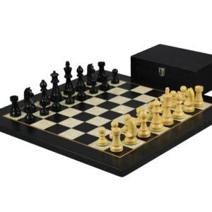 Ebony Chess Set 20 Inch with Helena Mother of Pearl Flat Chess Board and Weighted Ebonised German Staunton Chess Pieces 3.75 Inch