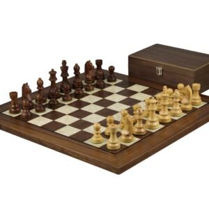 Walnut Chess Set 20 Inch with Helena Mother Of Pearl Flat Chess Board and Weighted Sheesham German Staunton Chess Pieces 3.75 Inch
