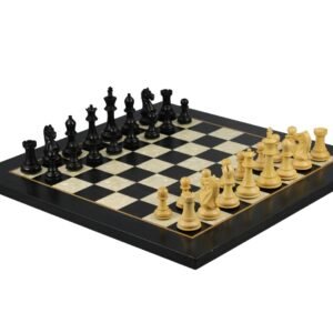 Ebony Chess Set 20 Inch With Helena Mother of Pearl Flat Chess Board and Weighted Ebonised Fierce Knight Staunton Chess Pieces 3.75 Inch