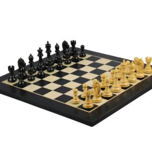 Ebony Chess Set 20 Inch With Helena Flat Chess Board and Weighted Ebonised King Bridal Staunton Chess Pieces 3.75 Inch