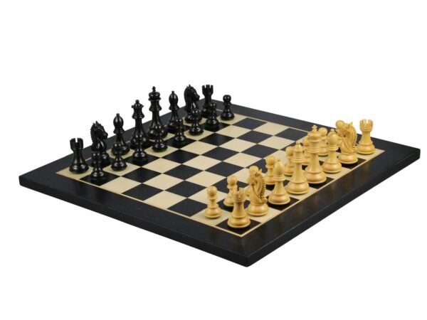 Ebony Chess Set 20 Inch With Helena Flat Chess Board and Weighted Ebonised King Bridal Staunton Chess Pieces 3.75 Inch - Image 2