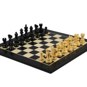 Ebony Chess Set 20 Inch With Helena Flat Chess Board and Weighted Ebonised Executive Staunton Chess Pieces 3.75 Inch