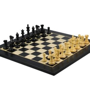 Ebony Chess Set 20 Inch With Helena Flat Chess Board and Weighted Ebonised Morphy Series Staunton Chess Pieces 3.75 Inch