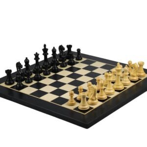 Ebony Chess Set 20 Inch With Helena Flat Chess Board and Weighted Ebonised Fierce Knight(Queen’s Gambit) Staunton Chess Pieces 3.75 Inch