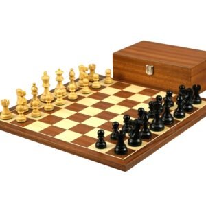 Mahogany Chess Set 16 Inch With Flat Chess Board and Weighted Ebony Classic Staunton Chess Pieces 3 Inch