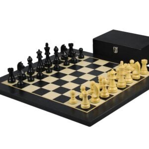 Ebony Chess Set 20 Inch With Helena Flat Chess Board and Weighted Ebonised German Staunton Chess Pieces 3.75 Inch
